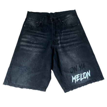 OnYaMelon Rhinestone Jean Shorts (Black)