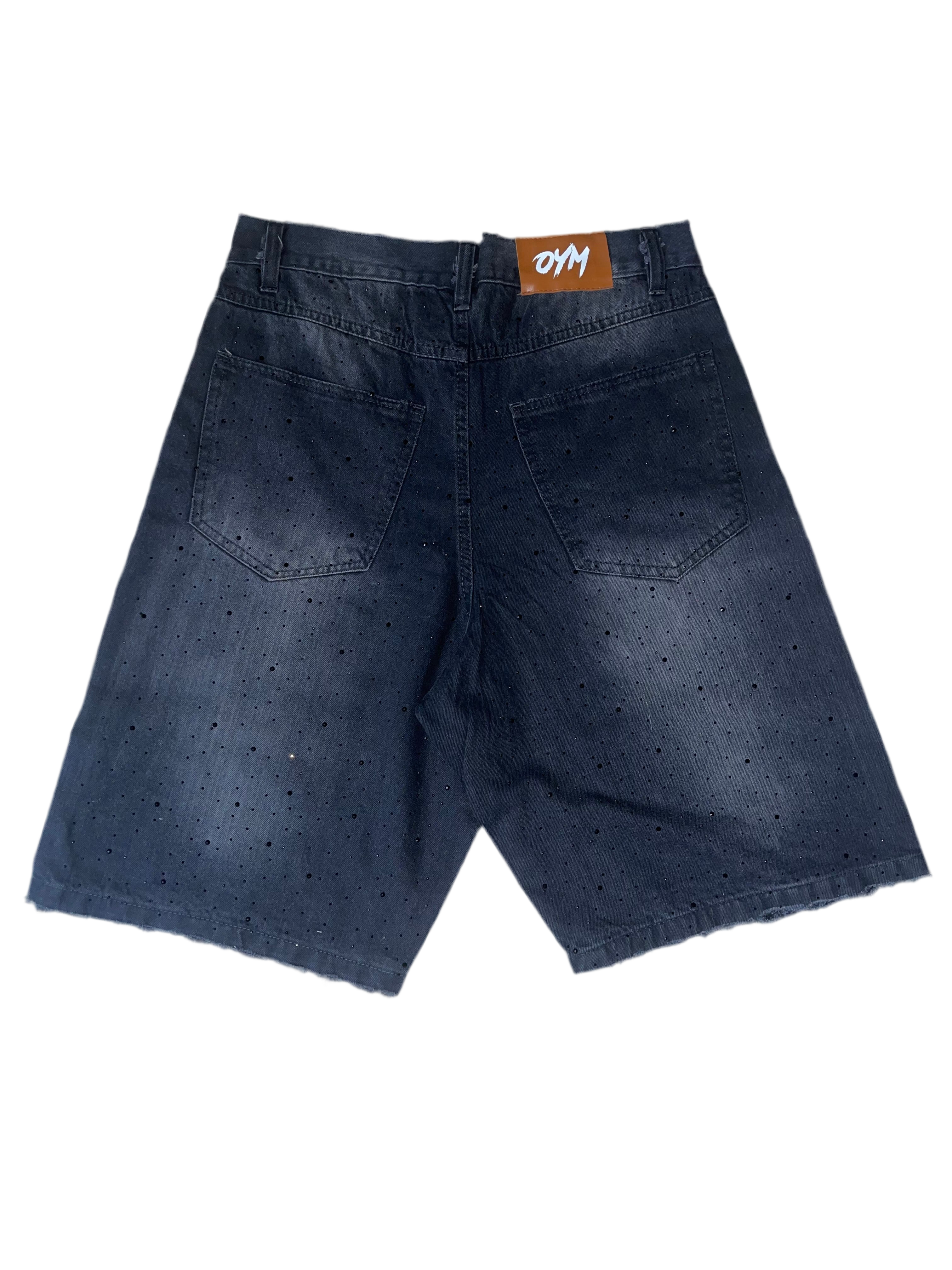 OnYaMelon Rhinestone Jean Shorts (Black)
