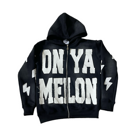 OnYaMelon Acid Washed ZipUp Hoodie (Black)