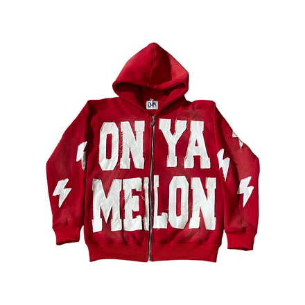 OnYaMelon Acid Washed ZipUp Hoodie (Red)