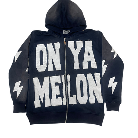 OnYaMelon AcidWash ZipUp Hoodie (Navy Blue)